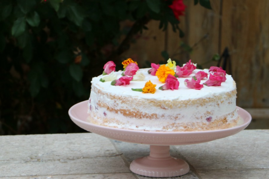 Naked Tres Leches Cake With Seasonal Berries And Edible Flowers My